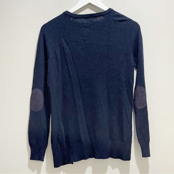 J CREW Women’s Navy Green Side Button Wool Blend Striped Sweater Elbow Patch XS - Picture 5 of 10